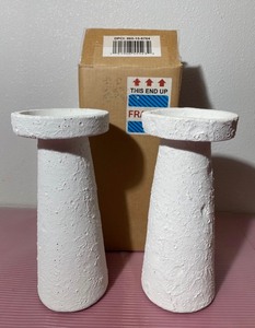 lot 113 image: Lot of 2 - New Opalhouse Jungalow Terracotta Candle Holder Model#065 15 8764, 12 H x 5 Diag - Chalk White