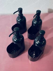 lot 127 image: Lot of 4 - New Room Essentials Plastic Soap Dispensers with Sponge Holder - Black