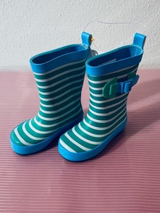 lot 131 image: New Sun Squad Rain Boots Size S(56) Blue, Green & White Stripes