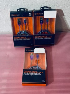 lot 134 image: Lot of 3 - New Black Web Flexible Metal SYNC & Charge Cable With Micro-USB Connector & Genuine Steel Cable Cover 5 Foot