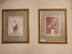 lot 8 image: Selection of 2 framed and matted flower artwork