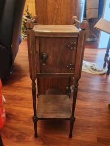 lot 10 image: Antique Wooden Smoking Stand - Tobacco table with door - 1920s