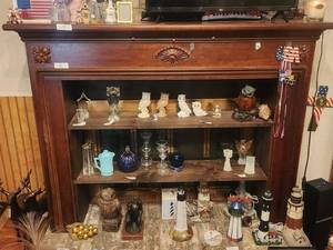 lot 16 image: Wood fireplace mantel - 12D x 60W x 47H - without shelving unit - not contents