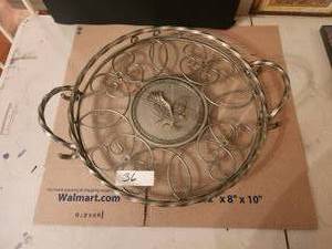 lot 36 image: Eagle emblem glass & metal serving tray