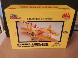 lot 75 image: Limited Edition Mac Tools Racing-#28 Kenny Irwin - Bi-Wing Airplane - 132 scale die cast bank