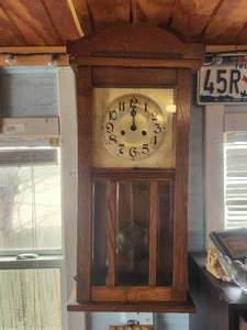 lot 164 image: Antique wall clock - with key and pendulum