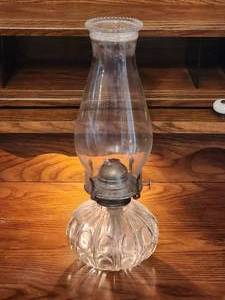 lot 221 image: Vintage clear glass oil lamp. Made in U.S.A