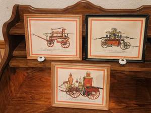lot 228 image: Selection of 3 framed vintage fire engines - framed in Alaska