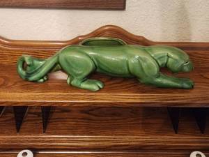 lot 223 image: Vintage green ceramic panther planter