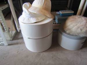 lot 46 image: the bon marche furry womens hat, 2 sun hats one is wicker