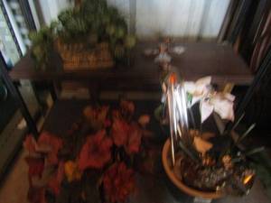 lot 58 image: cross windchime and various home dcor plants and plant pots