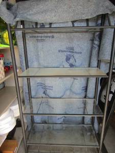lot 74 image: 72x36x15 4 tier glass shelf bakers rack