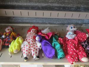 lot 83 image: large lot of small glass clown dolls, scare crow, valintine, circus and more