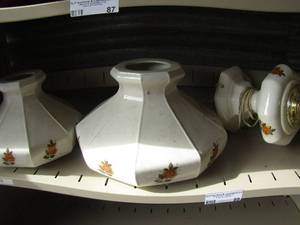 lot 89 image: vintage glass Victorian lamp with shade also has a spare shade in ment condition
