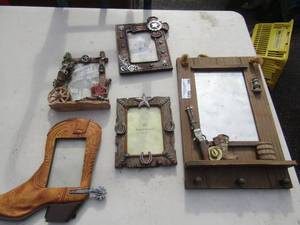 lot 106 image: various lot of cowboy picture frames all 4x6 qty 4 , 10x16 cowboy dcor mirror