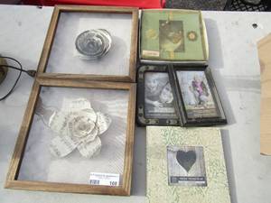 lot 108 image: 2 11x11 paper made rose shadow boxes and various other new picture frames