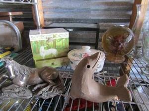 lot 137 image: home dcor lot, unicorn jewelry music box, handmade dolphin, metal unicorn and more