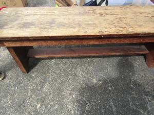 lot 5 image: Solid wood dining table bench very heavy in good condition