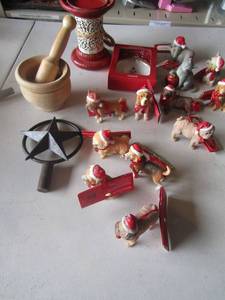 lot 157 image: Lot of new tree ornaments all dog and cats By Pet holiday collection qty 12, Star dcor, candle stand, mini butter churn, new fringe ornament in box