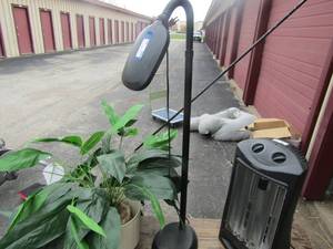 lot 162 image: black floor lamp, wax elephant ear plant, comfort zone electric heater