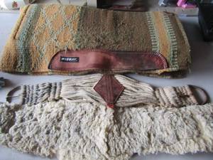 lot 168 image: HORSE TACK - 2 saddle cinch straps,  32x32 wool top ESP saddle blanket