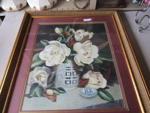 lot 174 image: ghismen framed flower art 36 12x 32