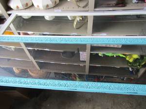 lot 177 image: TOURQUIOSE  wall mirror with small crack 51x15, white door mirror 49x15, qty 2