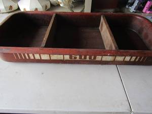 lot 180 image: old red metal wagon bucket only has 600 on side used for gardening or feed