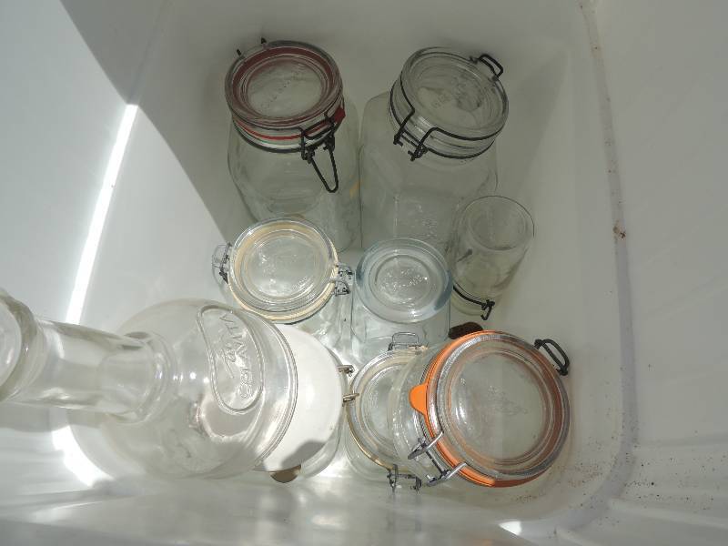 lot 237 image: White tub full of Mason Jars...