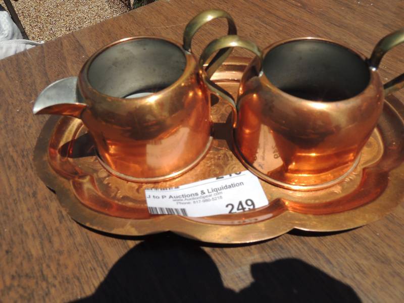 lot 249 image: Serving tray, 2 cups, and sugar and...