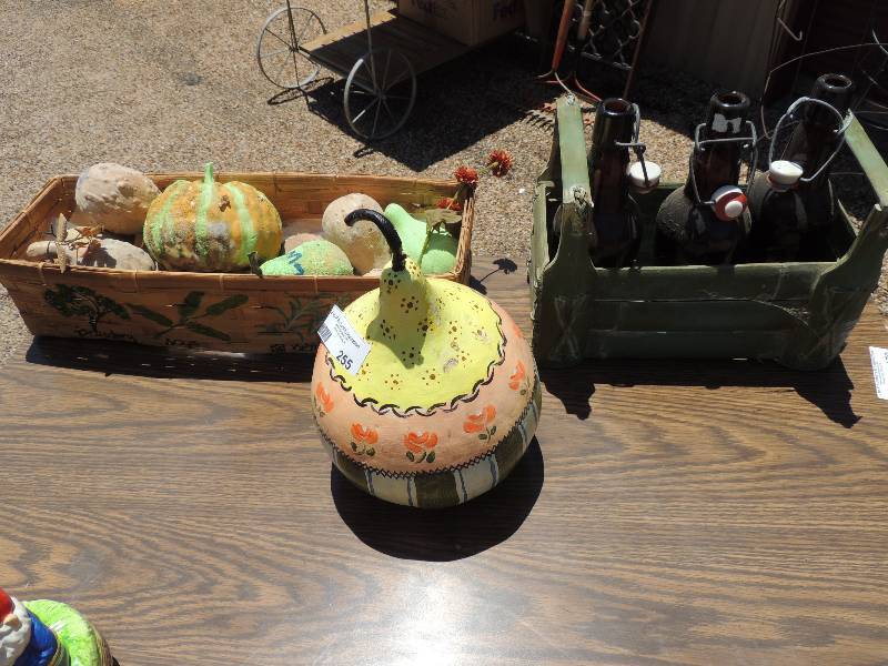 lot 255 image: Gourd Pottery and Basket of Cord an...