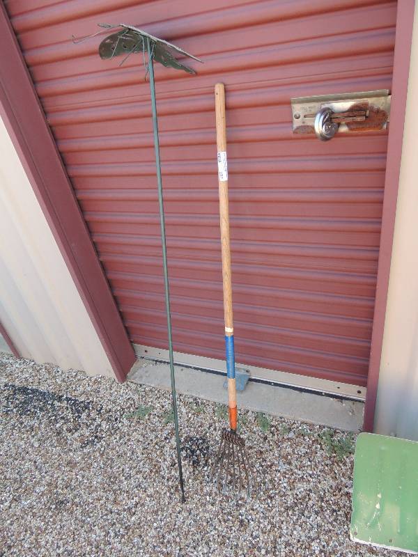 lot 287 image: small rake and green butterfly gard...