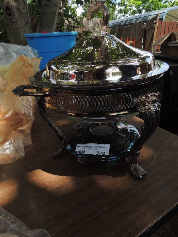 lot 372 image: Fire King Casserole dish with SILVE...