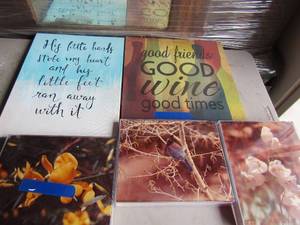 lot 93 image: 109 shadow box prints qty 3 birds and flowers, 1612 canvas print, 1414 good wine print