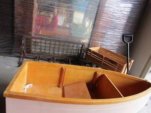 lot 102 image: Metal wall shelf with top space for dcor and also you can hang coats or keys for by door storage 7177, unfinished wooden boat no extra pieces , Flyer mini dcor wooden wagon with handle