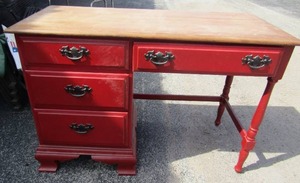 lot 15 image: Red wooden desk 4 drawers   29x45x19