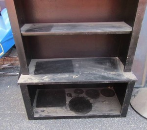 lot 21 image: 363315 2 tier black shelf with 3 tier shelving needs cleaned but very sturdy