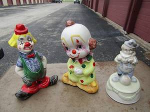 lot 136 image: ceramic baby circus clown, handmade ceramic clown, glass clown on a ball