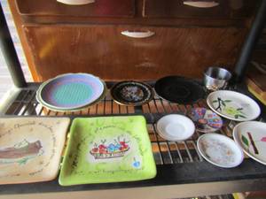lot 177 image: Julie Junkin square saucers qty 2, Various tea cup saucers and dcor saucers