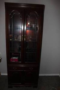 lot 3 image: Dark Wood, Glass Doors Display Cabinet with Light 30x19x75