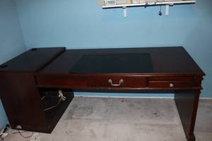 lot 68 image: Dark Wood Two piece Office Desk as Shown