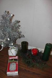 lot 144 image: Small Silver Christmas Tree, Table Centerpiece, and Light Hanger Clips