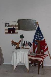 lot 183 image: Salute to America and the Military Lot.. One Vintage Chair and Round table .. Includes everything Pictured