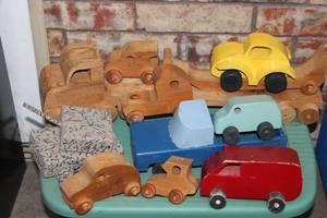 lot 185 image: Handmade Wooden Toy cars and trucks