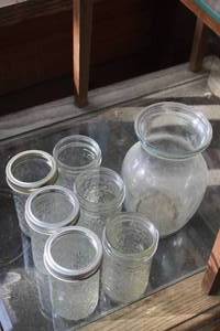 lot 206 image: Mason type jars.. and a Vase See phoyos
