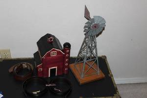 lot 234 image: Various Home dcor Items and Mens Belts, Wind Mill and Ceramic Cookie Jar
