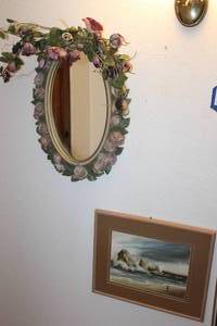lot 235 image: Round Oval Rose Mirror, Rose Swag and ocean Picture