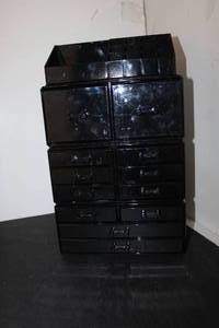 lot 304 image: Selection of smokey colored Make-up Organizers, 3 Drawer Sets and one Brush Holder...could also be an organizer for guy stuff