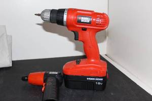 lot 305 image: Black and Decker Cordless 18V drill and Small battery operated screwdriver.  See Description