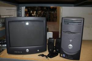 lot 81 image: Dell Desktop Tower and Monitor with Speakers and Mouse